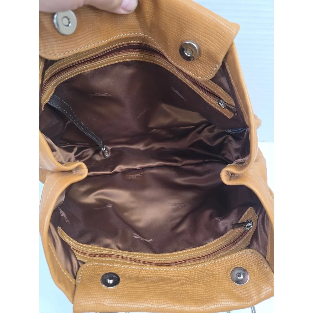 Longchamp Paris Tan Leather Lizard Embossed Satchel Handbag Made in France